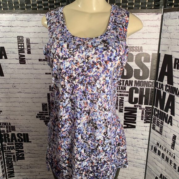 Simply Vera Wang Blue Print Scoop Neck Tank Top - Picture 1 of 6